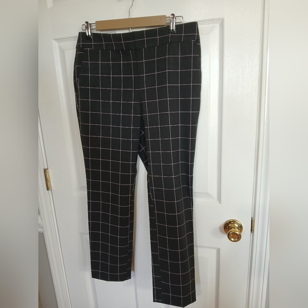 Womans Loft Dress Pants Charcoal Grey With Pink Lines Career Office Work Casual